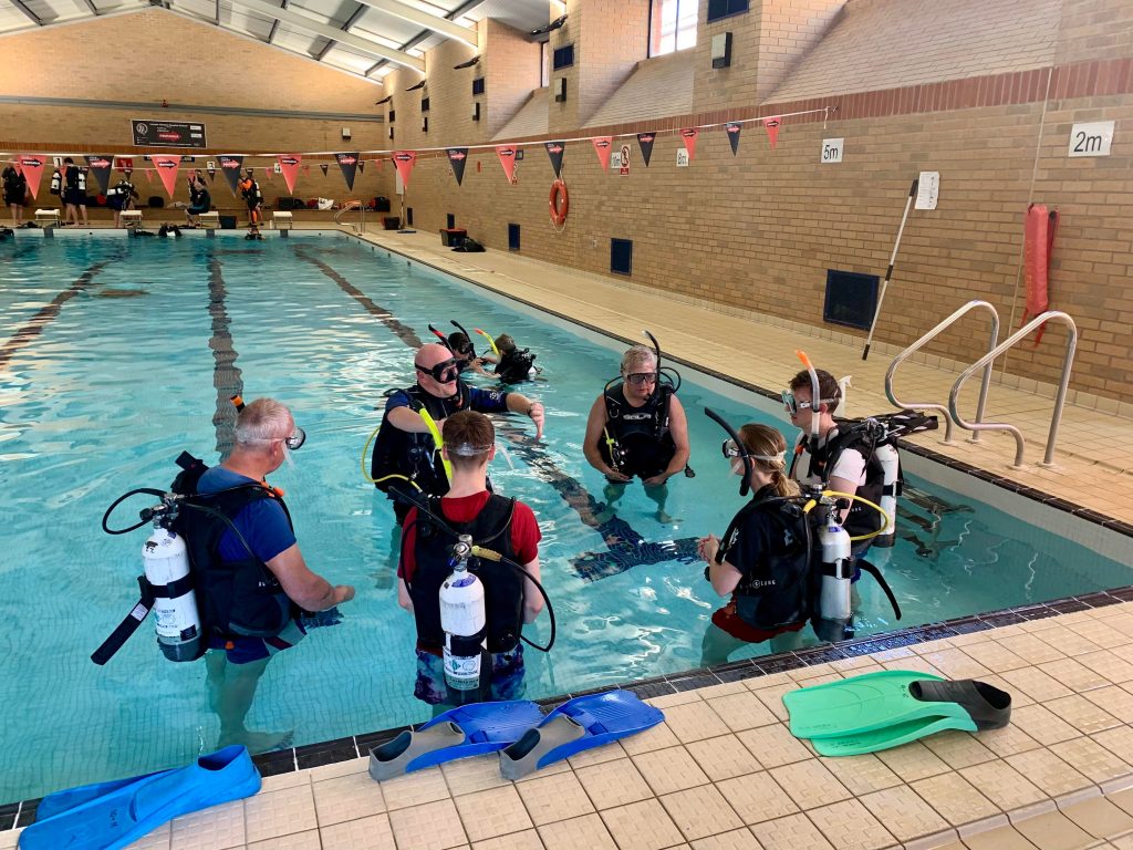 padi open water divers enjoying their first pool session at stellar divers